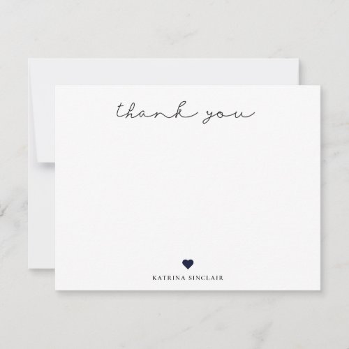 Signature Script Thank You Navy Blue Heart Note Card