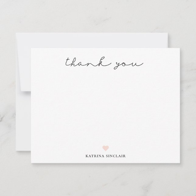 Signature Script Thank You Petal Pink Heart Note Card (Front)
