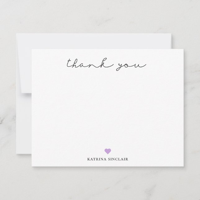 Signature Script Thank You Wisteria Purple Heart Note Card (Front)