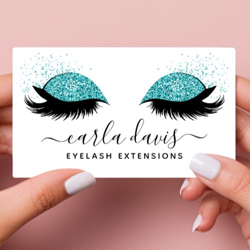 Signature Script Turquoise Glitter Eyelashes Business Card