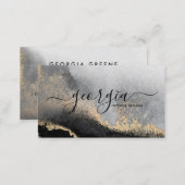 Signature Script Watercolor Black Gold Grey Marble Business Card (Front/Back)
