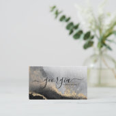 Signature Script Watercolor Black Gold Grey Marble Business Card (Standing Front)