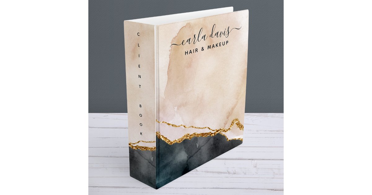 Signature Script Watercolor Pink Black Gold Marble 3 Ring Binder | Zazzle