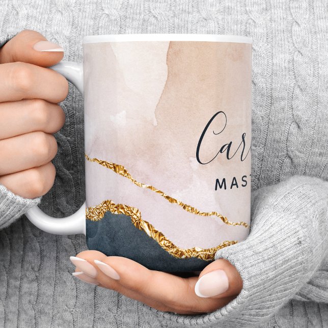 Signature Script Watercolor Pink Black Gold Marble Coffee Mug (Creator Uploaded)