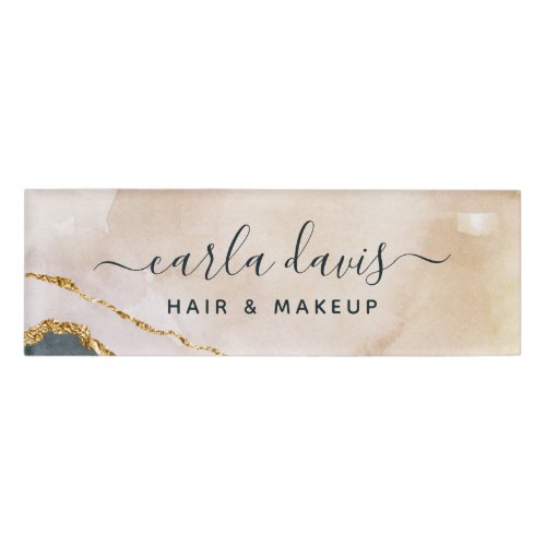 Custom Name Tags 8 Signature Script Watercolor Pink Black Gold Marble Name Tag