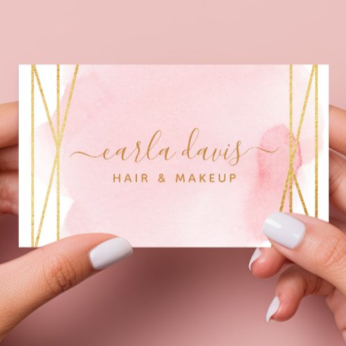 Custom Business Cards 14 Signature Script Watercolor Pink Gold Geometric Business Card