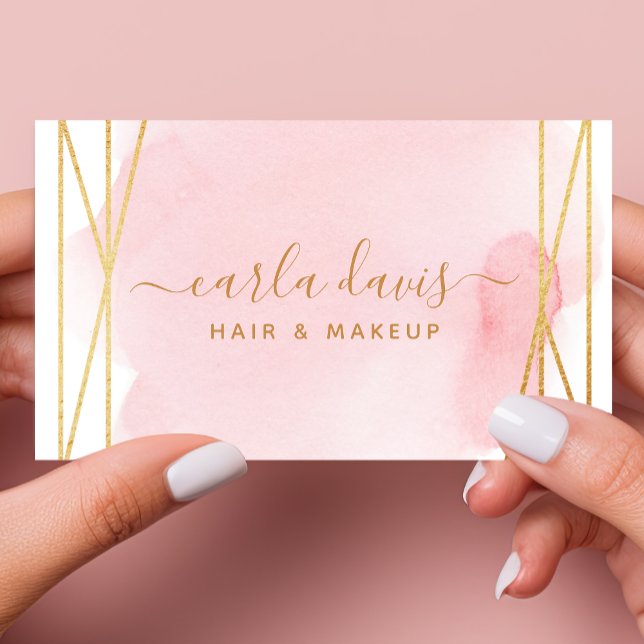 Signature Script Watercolor Pink Gold Geometric Business Card (Creator Uploaded)