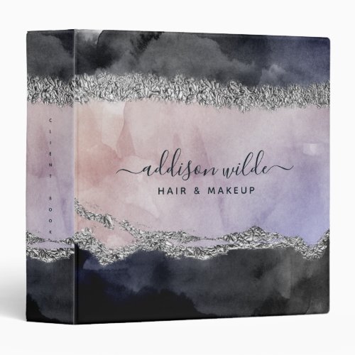 Custom Binders And Folders 8 Signature Script Watercolor Purple Black Silver 3 Ring Binder