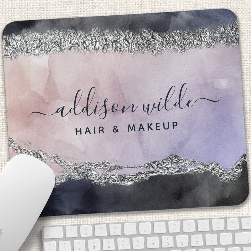 Custom Mousepads 5 Signature Script Watercolor Purple Black Silver Mouse Pad