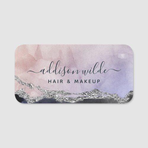 Custom Name Tags 5 Signature Script Watercolor Purple Black Silver Name Tag
