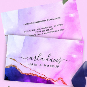 Signature Script Watercolor Purple Gold Marble Business Card
