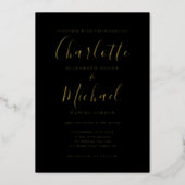 Signature Script Wedding Black And Gold Foil Invitation | Zazzle