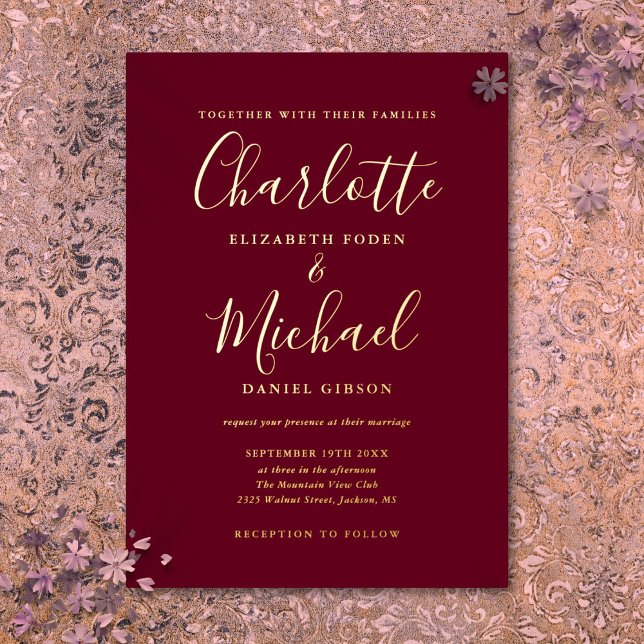 Signature Script Wedding Burgundy And Gold Foil Invitation (Signature Script Wedding Burgundy And Gold Foil Invitation)