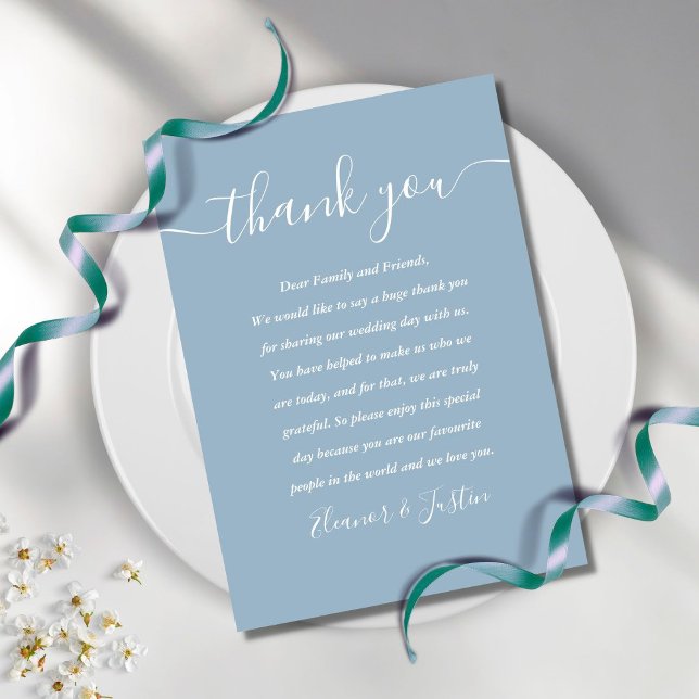 Signature Script Wedding Dusty Blue Thank You Place Card (Creator Uploaded)