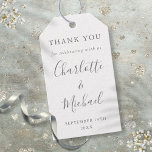 Signature Script Wedding Favor Thank You  Gift Tags<br><div class="desc">Featuring signature style names,  this elegant grey and white tag can be personalized with your special thank you information in chic grey lettering. Designed by Thisisnotme©</div>
