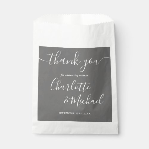 Signature Script Wedding Gray And White Thank You Favor Bag