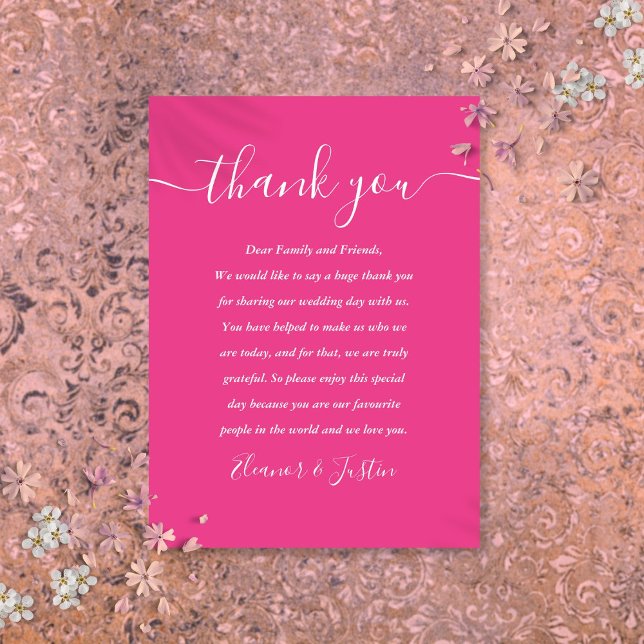 Signature Script Wedding Hot Pink Thank You Place Card (Signature Script Wedding Hot Pink Thank You Place Card)