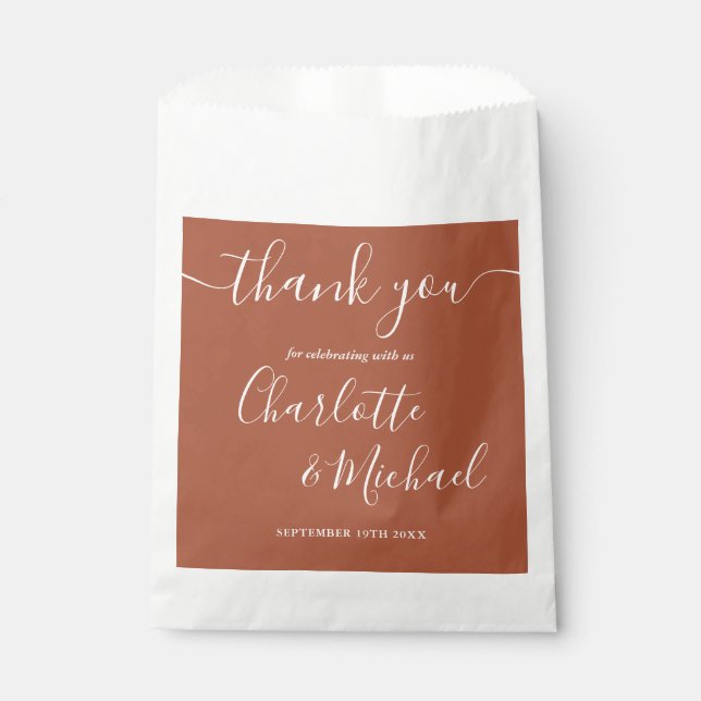 Signature Script Wedding Terracotta Thank You Favor Bag (Front)