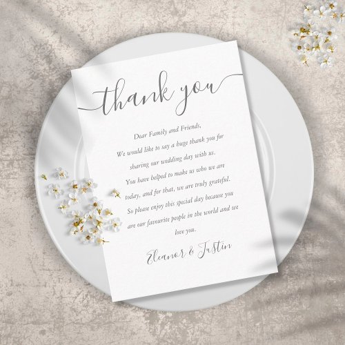 Signature Script Wedding Thank You Place Card