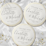 Signature Script Wedding Thank You Sugar Cookie<br><div class="desc">Featuring signature style names,  this elegant grey and white design can be personalized with your special thank you information in chic grey lettering. Designed by Thisisnotme©</div>