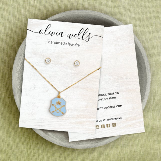 Signature Script White Wood Necklace Earring Business Card (Creator Uploaded)