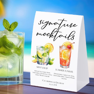 Signature Summer Beach Wedding Mocktails Menu Paper Table Tent