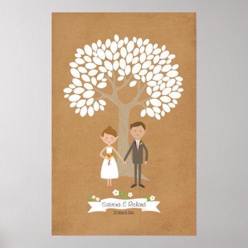 Signature Tree with Cartoon Couple Portrait Poster