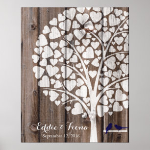 signature wedding guest book tree bird navy wood