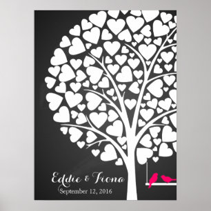 signature wedding guest book tree bird pink