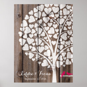 signature wedding guest book tree bird pink wood