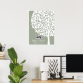 signature wedding guest book tree bird purple (Home Office)
