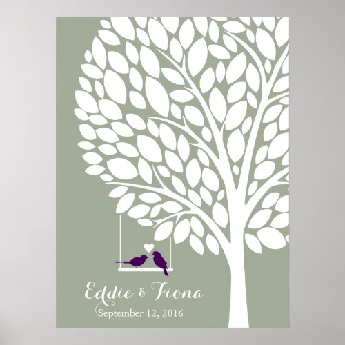 signature wedding guest book tree bird purple