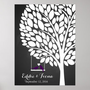 signature wedding guest book tree bird purple