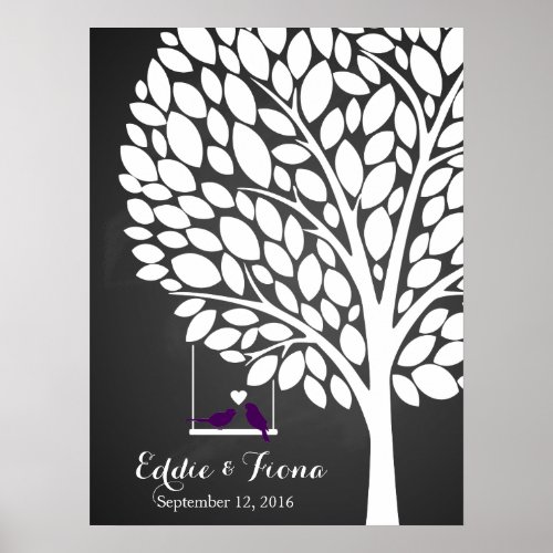 signature wedding guest book tree bird purple