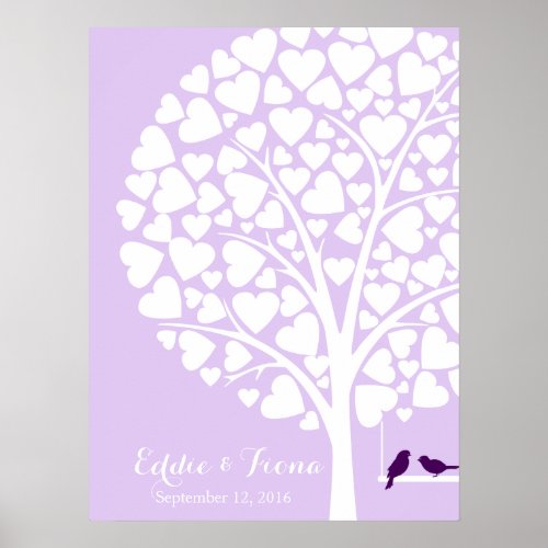 signature wedding guest book tree bird purple