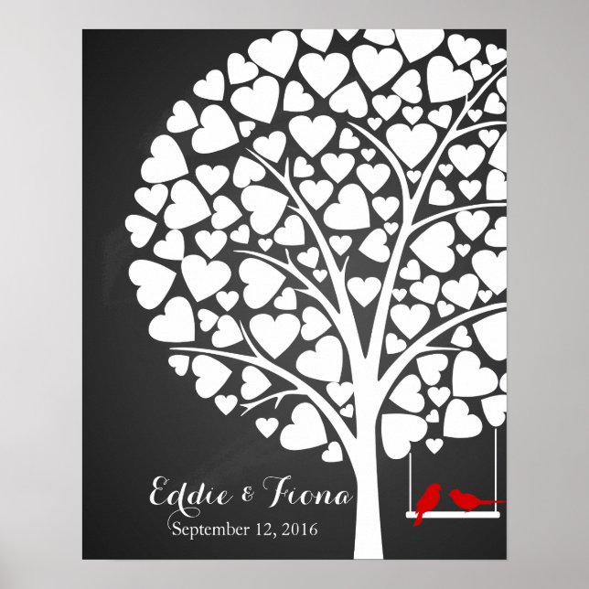 signature wedding guest book tree bird red (Front)