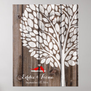 signature wedding guest book tree bird red wood