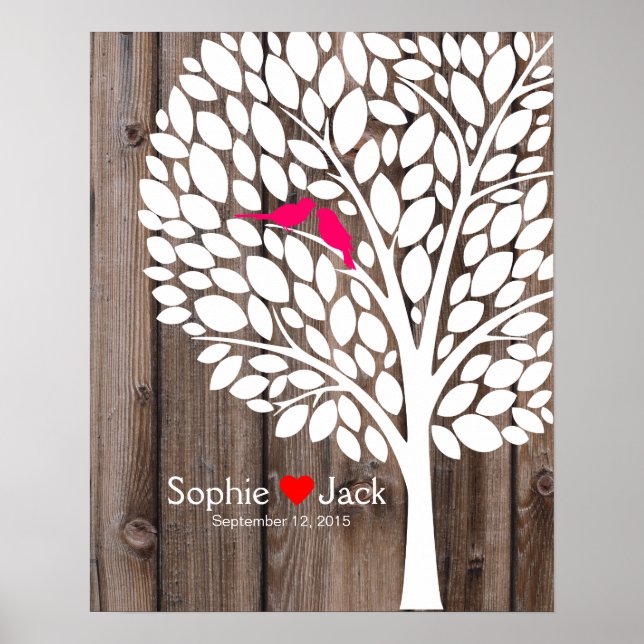 signature wedding guest book tree pink wood (Front)