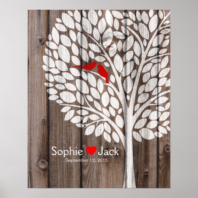 signature wedding guest book tree red wood (Front)