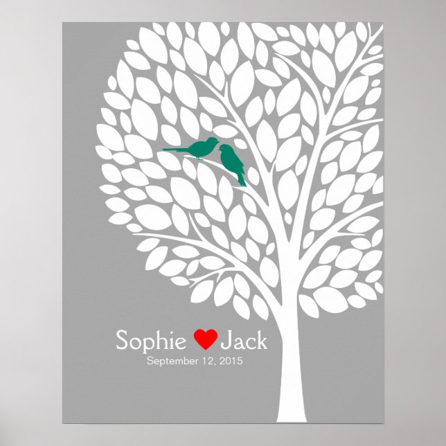 signature wedding guest book tree teal color (Front)