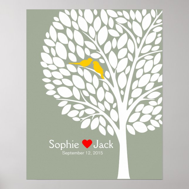 signature wedding guest book tree yellow wood (Front)