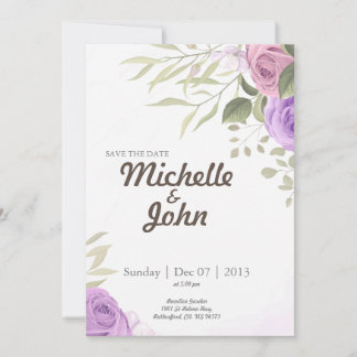 Signature Wedding Invitation Purple flower 