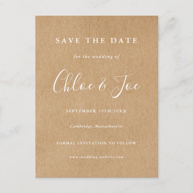 Signature Wedding Save the Date Rustic Kraft Card (Front)