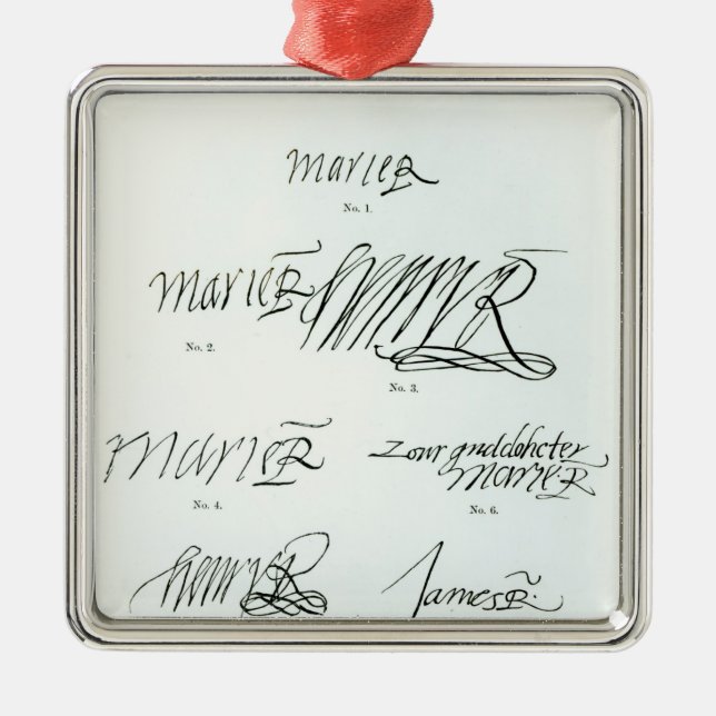 Signatures of Mary Queen of Scots Metal Ornament (Front)