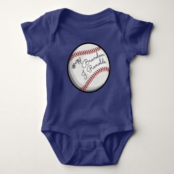 Signed Baseball Customized Name Baby Bodysuit by HappyPlanetShop at Zazzle