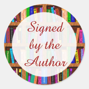 Signed by Author Book Shelf Pattern Classic Round Sticker