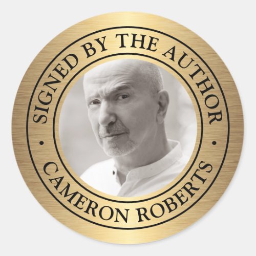 Signed by the author custom photo golden gradient classic round sticker