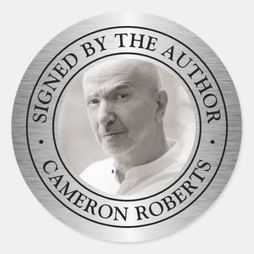 Signed by the author custom photo silver gradient classic round sticker
