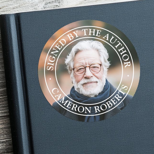 Signed by the author full photo elegant classic round sticker (Signed by the author full photo elegant classic round sticker)