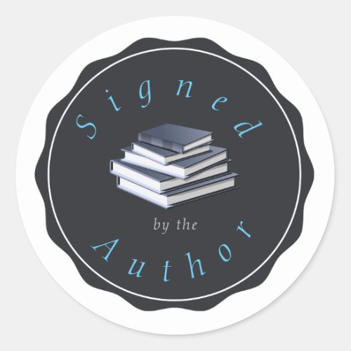 Signed by the Author Stacked Books Classic Round Sticker